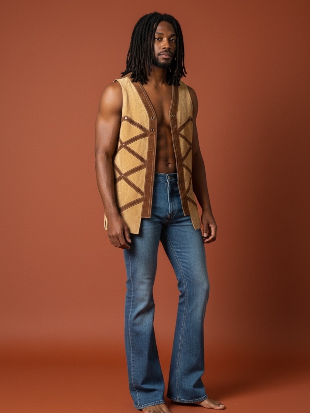 Vintage 60s Tan Suede Vest with Brown Trim